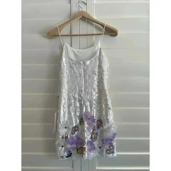 Mac Duggal Mini Dress 2 XS Sequined Embellished Mixed Floral Mini 93628 Cocktail - Picture 8 of 10